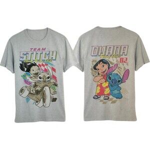 Disney Stitch & Lilo Girls Large 10/12 T-Shirt Front & Back Graphic Print Tan